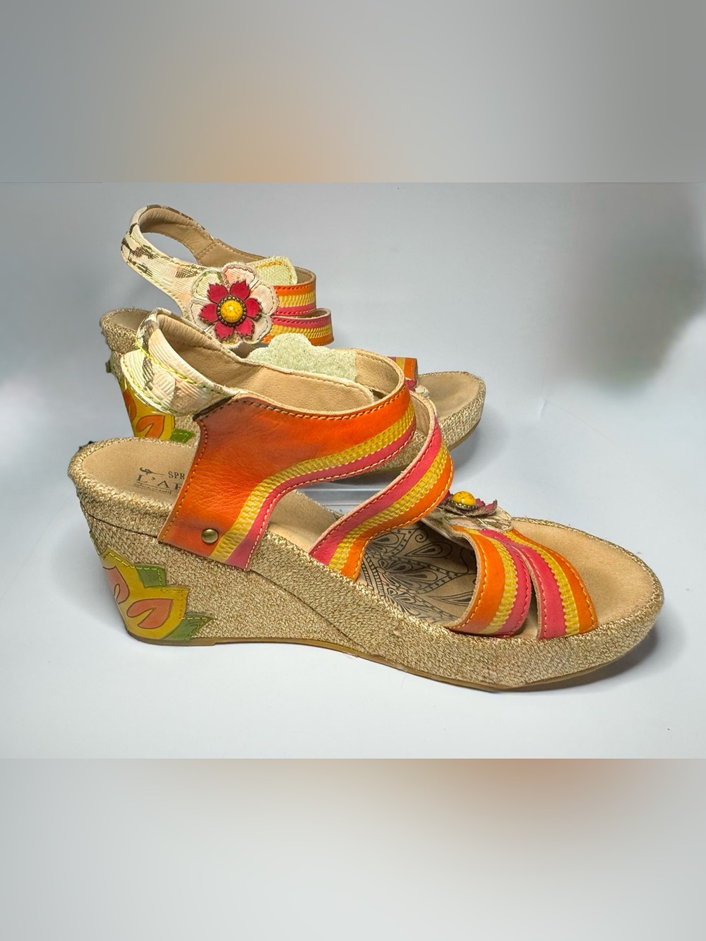 L’Artiste Spring Step KARNIT hand painted Floral Leather Espadrille Wedge EU 41 - Picture 2 of 13